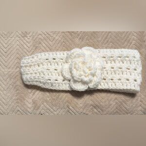 Hand knitted White Crochet Headband with Flower